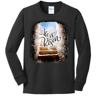 He Has Risen Jesus Christ Tomb Kids Long Sleeve Shirt