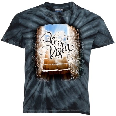 He Has Risen Jesus Christ Tomb Kids Tie-Dye T-Shirt