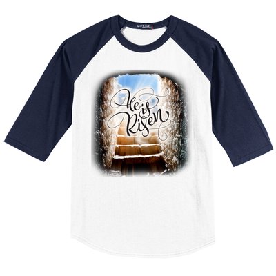 He Has Risen Jesus Christ Tomb Baseball Sleeve Shirt