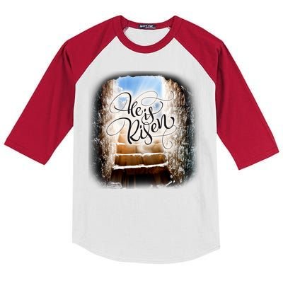 He Has Risen Jesus Christ Tomb Kids Colorblock Raglan Jersey