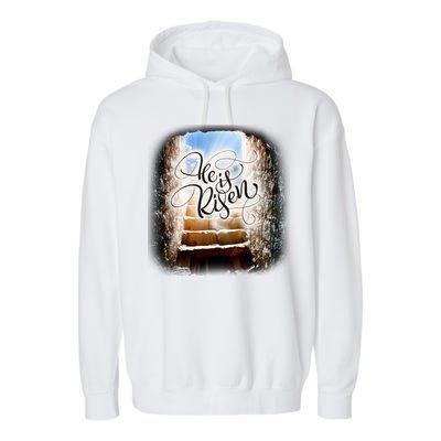 He Has Risen Jesus Christ Tomb Garment-Dyed Fleece Hoodie