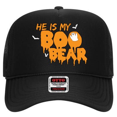 He Is My Boo Bear High Crown Mesh Back Trucker Hat