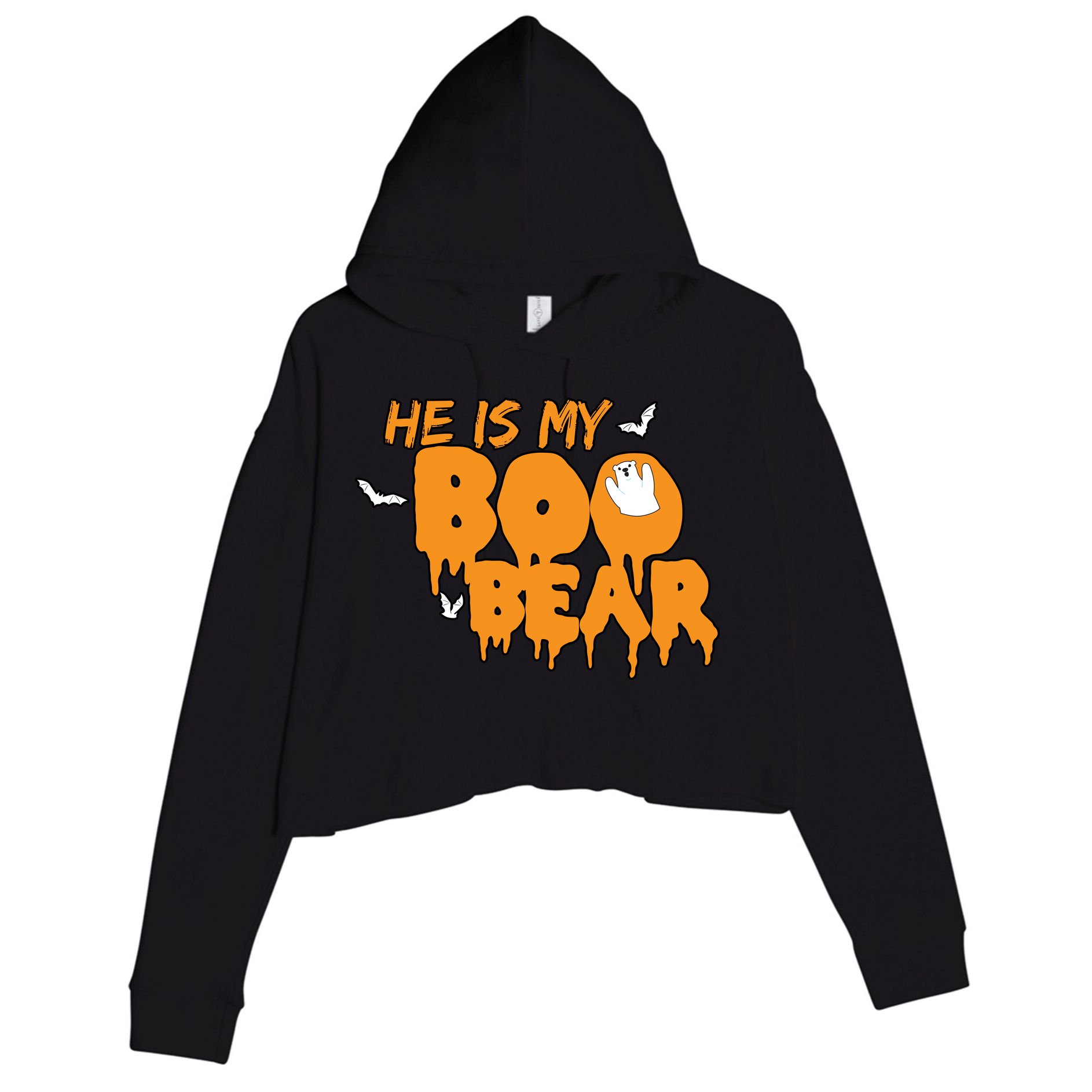 He Is My Boo Bear Crop Fleece Hoodie