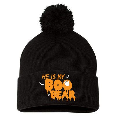 He Is My Boo Bear Pom Pom 12in Knit Beanie