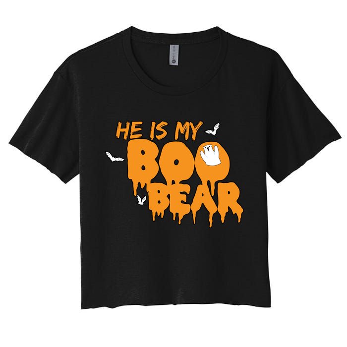 He Is My Boo Bear Women's Crop Top Tee