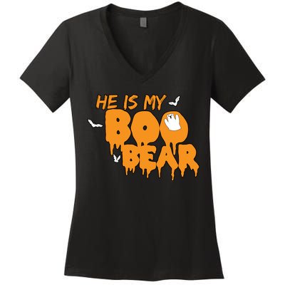He Is My Boo Bear Women's V-Neck T-Shirt