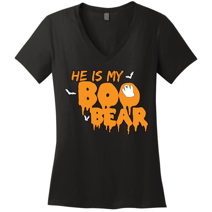 He Is My Boo Bear Women's V-Neck T-Shirt