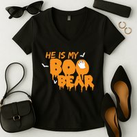 He Is My Boo Bear Women's V-Neck T-Shirt