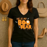 He Is My Boo Bear Women's V-Neck T-Shirt