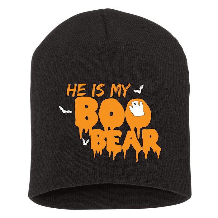 He Is My Boo Bear Short Acrylic Beanie