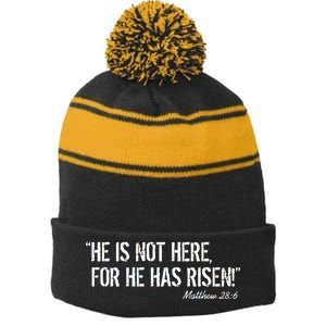 He is Not HERE, For He Has RISEN Matthew 28:6 Jesus Stripe Pom Pom Beanie