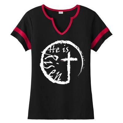 He Is Risen Ladies Halftime Notch Neck Tee