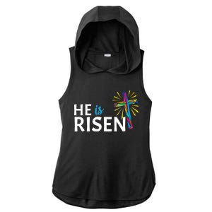 He Is Risen Colorful Cross Ladies PosiCharge Tri-Blend Wicking Draft Hoodie Tank