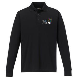 He Is Risen Colorful Cross Performance Long Sleeve Polo