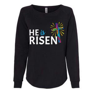 He Is Risen Colorful Cross Womens California Wash Sweatshirt