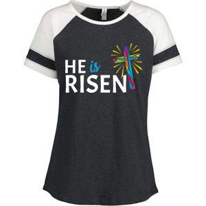 He Is Risen Colorful Cross Enza Ladies Jersey Colorblock Tee