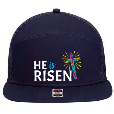 He Is Risen Colorful Cross 7 Panel Mesh Trucker Snapback Hat