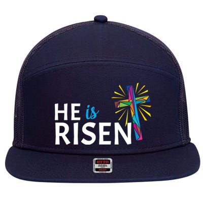 He Is Risen Colorful Cross 7 Panel Mesh Trucker Snapback Hat