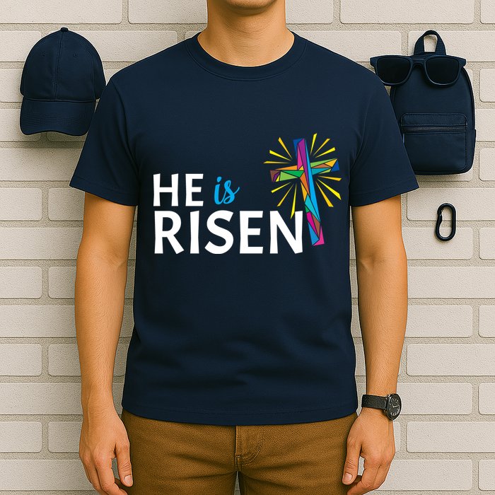 He Is Risen Colorful Cross T-Shirt