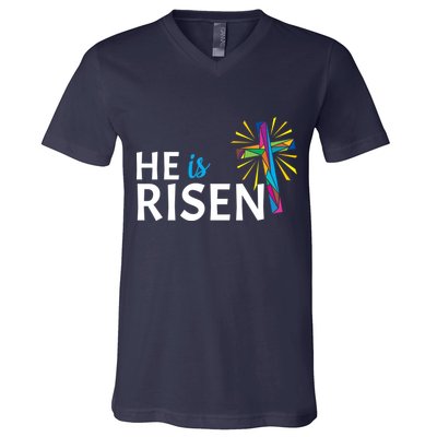 He Is Risen Colorful Cross V-Neck T-Shirt