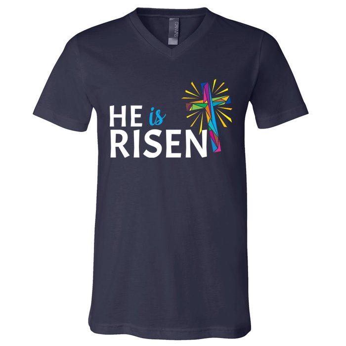 He Is Risen Colorful Cross V-Neck T-Shirt