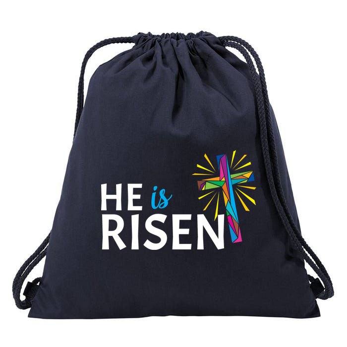 He Is Risen Colorful Cross Drawstring Bag