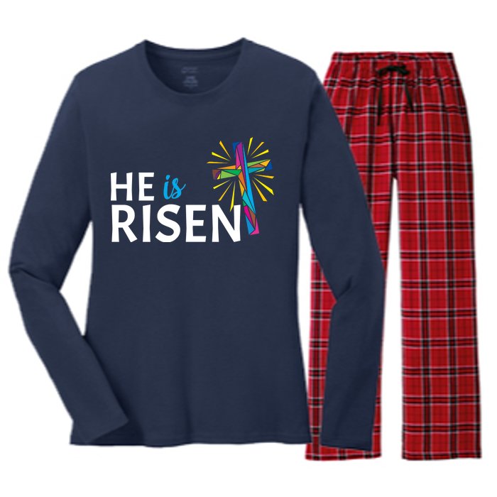 He Is Risen Colorful Cross Women's Long Sleeve Flannel Pajama Set 