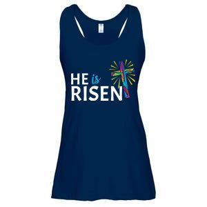 He Is Risen Colorful Cross Ladies Essential Flowy Tank