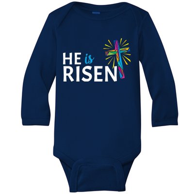 He Is Risen Colorful Cross Baby Long Sleeve Bodysuit