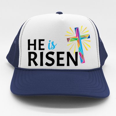 He Is Risen Colorful Cross Trucker Hat