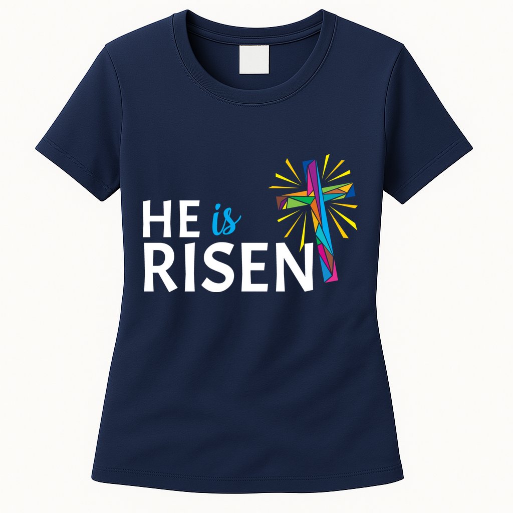 He Is Risen Colorful Cross Womens T-Shirt