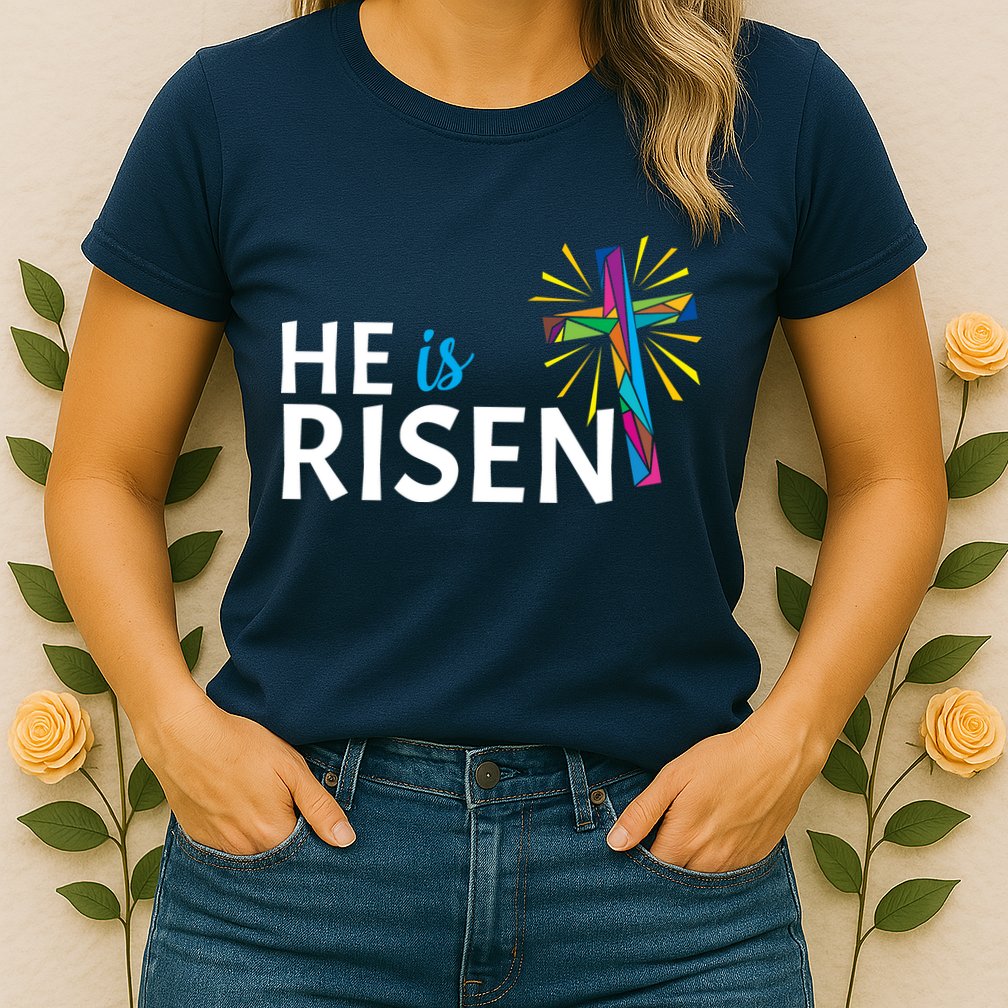 He Is Risen Colorful Cross Womens T-Shirt