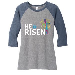 He Is Risen Colorful Cross Women's Tri-Blend 3/4-Sleeve Raglan Shirt