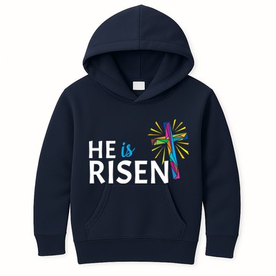 He Is Risen Colorful Cross Kids Hoodie