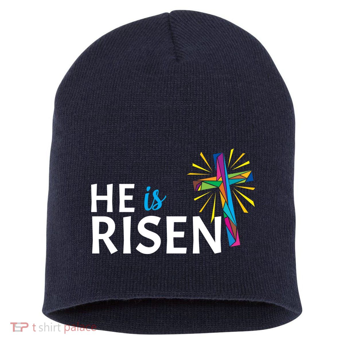 He Is Risen Colorful Cross Short Acrylic Beanie