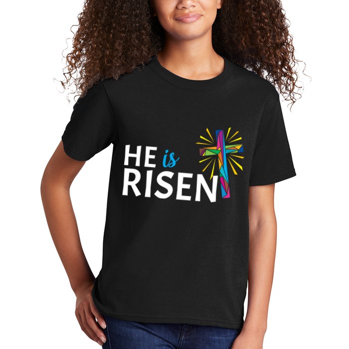 He Is Risen Colorful Cross Kids T-Shirt