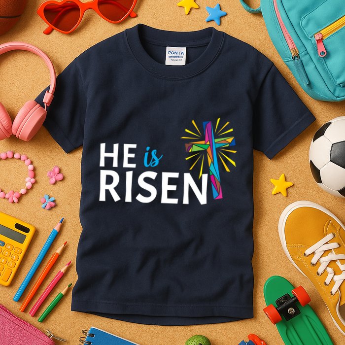 He Is Risen Colorful Cross Kids T-Shirt