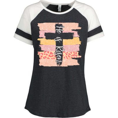 He Is Risen Easter Resurrection Jesus Enza Ladies Jersey Colorblock Tee