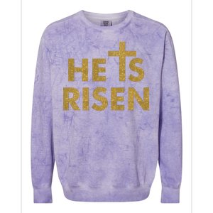 He Is Risen Jesus Savior Easter Gold Glitter Print Colorblast Crewneck Sweatshirt