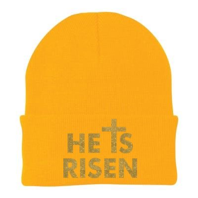 He Is Risen Jesus Savior Easter Gold Glitter Print Knit Cap Winter Beanie