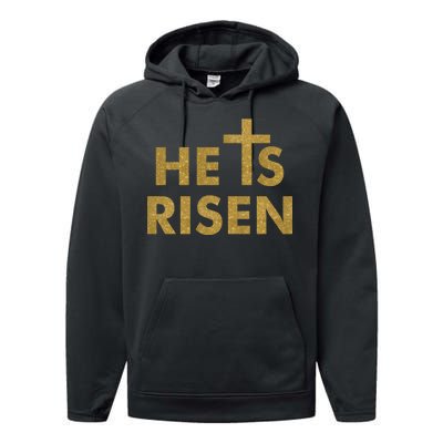 He Is Risen Jesus Savior Easter Gold Glitter Print Performance Fleece Hoodie