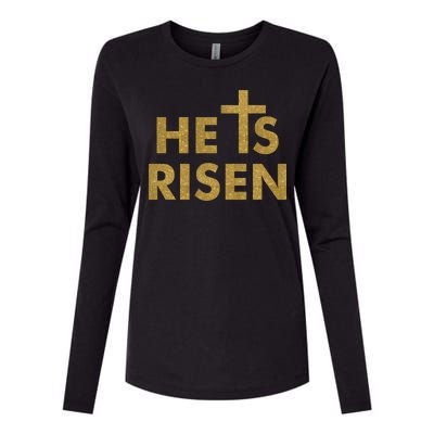 He Is Risen Jesus Savior Easter Gold Glitter Print Womens Cotton Relaxed Long Sleeve T-Shirt