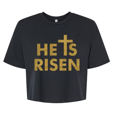 He Is Risen Jesus Savior Easter Gold Glitter Print Bella+Canvas Jersey Crop Tee