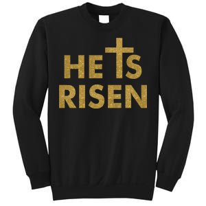 He Is Risen Jesus Savior Easter Gold Glitter Print Sweatshirt