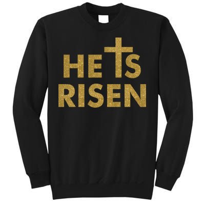 He Is Risen Jesus Savior Easter Gold Glitter Print Sweatshirt