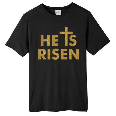 He Is Risen Jesus Savior Easter Gold Glitter Print Tall Fusion ChromaSoft Performance T-Shirt