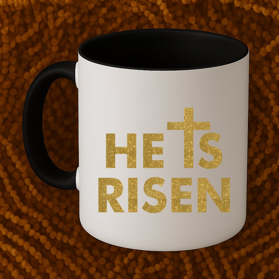 He Is Risen Jesus Savior Easter Gold Glitter Print Mug
