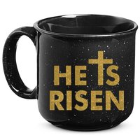 He Is Risen Jesus Savior Easter Gold Glitter Print 15oz Campfire Ceramic Mug