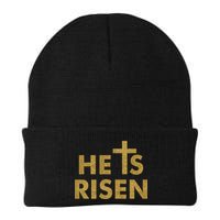 He Is Risen Jesus Savior Easter Gold Glitter Print Beanie