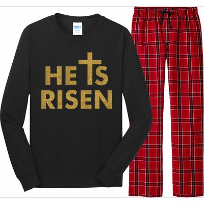 He Is Risen Jesus Savior Easter Gold Glitter Print Long Sleeve Pajama Set